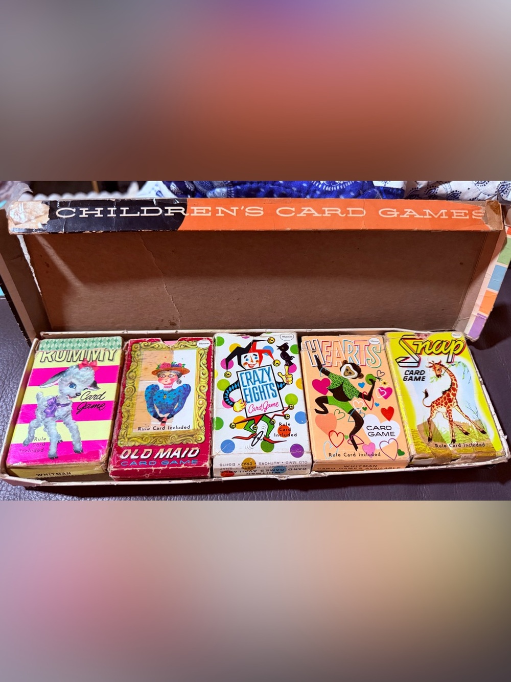 Vtg 1960s Whitman Children's Card Set Crazy 8s, Snap, Rummy, Hearts, Old Maid